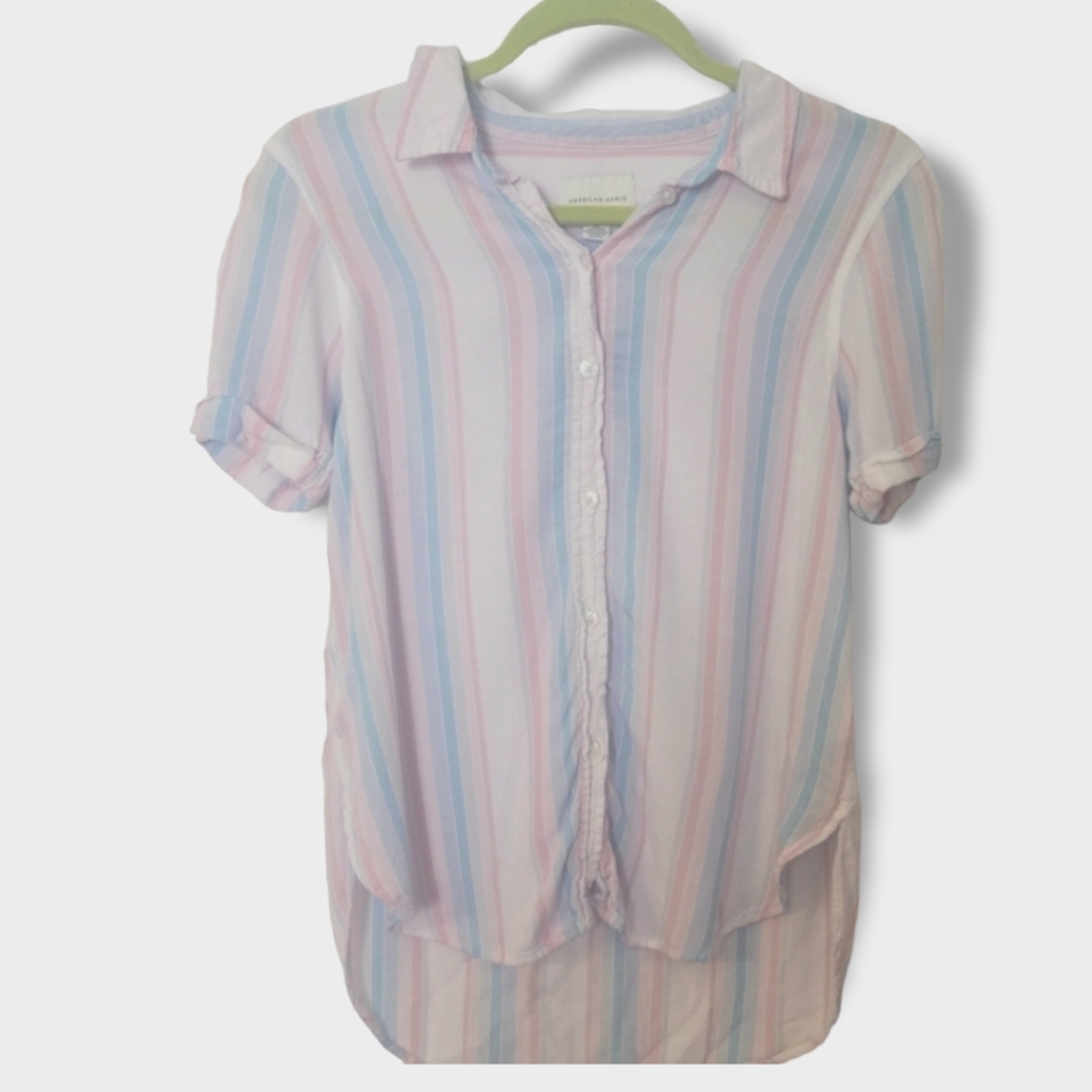 American Eagle Outfitters Pastel Striped Linen Blend Button Down Shirt Size XXS